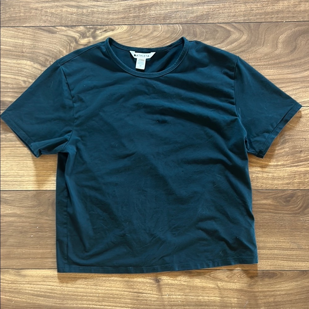 Athleta Forest Green Short Sleeve Tee Classic Crew Neck